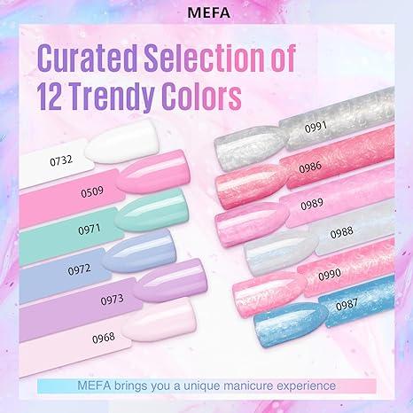 MEFA Pearl Gel Nail Polish Set, 12 Colors Shimmer Shades Mermaid Soft Pink Light Blue Purple Summer Glitter Swirl Sell Thread Gel Nail Polish Kit Nail Art Manicure DIY Salon Home Women Gifts