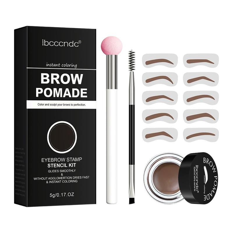 Waterproof Eyebrow Cream with Brush, 1 Count Eyebrow Gel with 1 Count Sponge Brush & 1 Count Double Ended Spiral & Flat Brush & 10pcs Reusable Eyebrow Stencil, Eyebrow Makeup Tool Set