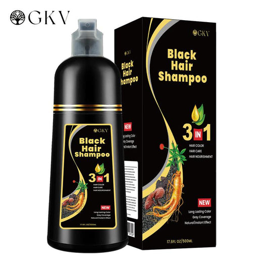 GKV Unisex 500ml Black Hair Color Shampoo Instant 3 in 1 +99.99% Gray Hair Coverage - Herbal Ingredients - Multiple Colors Available Plant Hair Dye Haircare