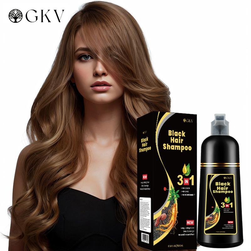 GKV Unisex 500ml Black Hair Color Shampoo Instant 3 in 1 +99.99% Gray Hair Coverage - Herbal Ingredients - Multiple Colors Available Plant Hair Dye Haircare