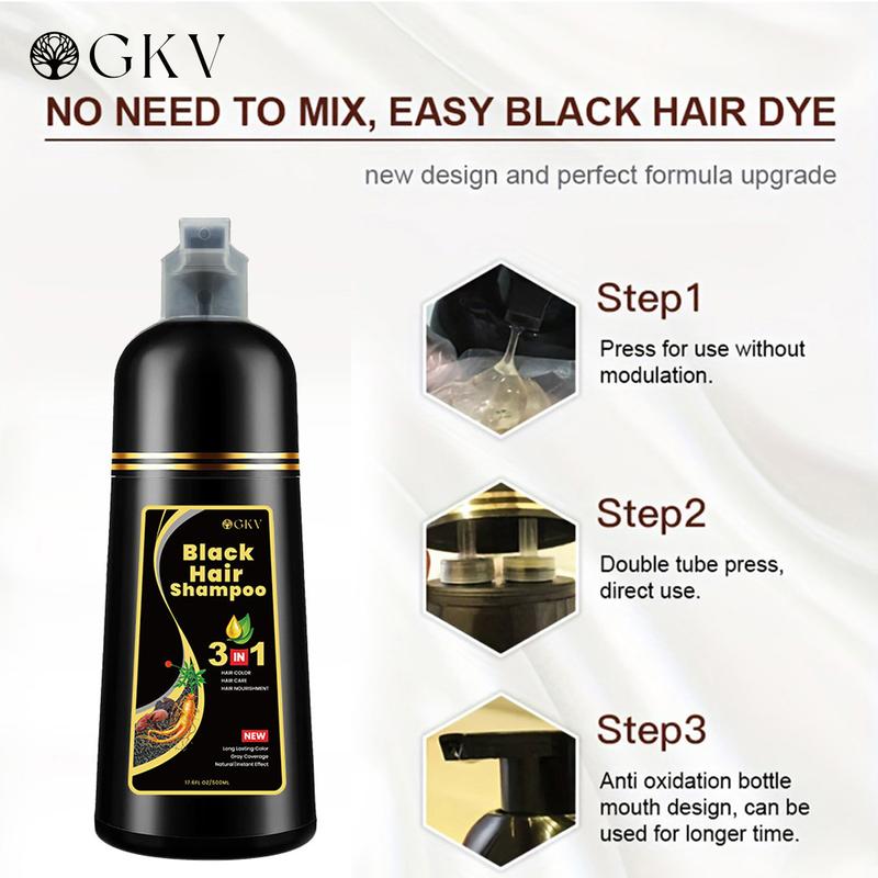 GKV Unisex 500ml Black Hair Color Shampoo Instant 3 in 1 +99.99% Gray Hair Coverage - Herbal Ingredients - Multiple Colors Available Plant Hair Dye Haircare