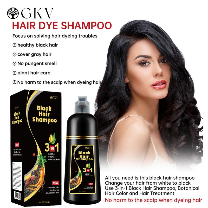 GKV Unisex 500ml Black Hair Color Shampoo Instant 3 in 1 +99.99% Gray Hair Coverage - Herbal Ingredients - Multiple Colors Available Plant Hair Dye Haircare