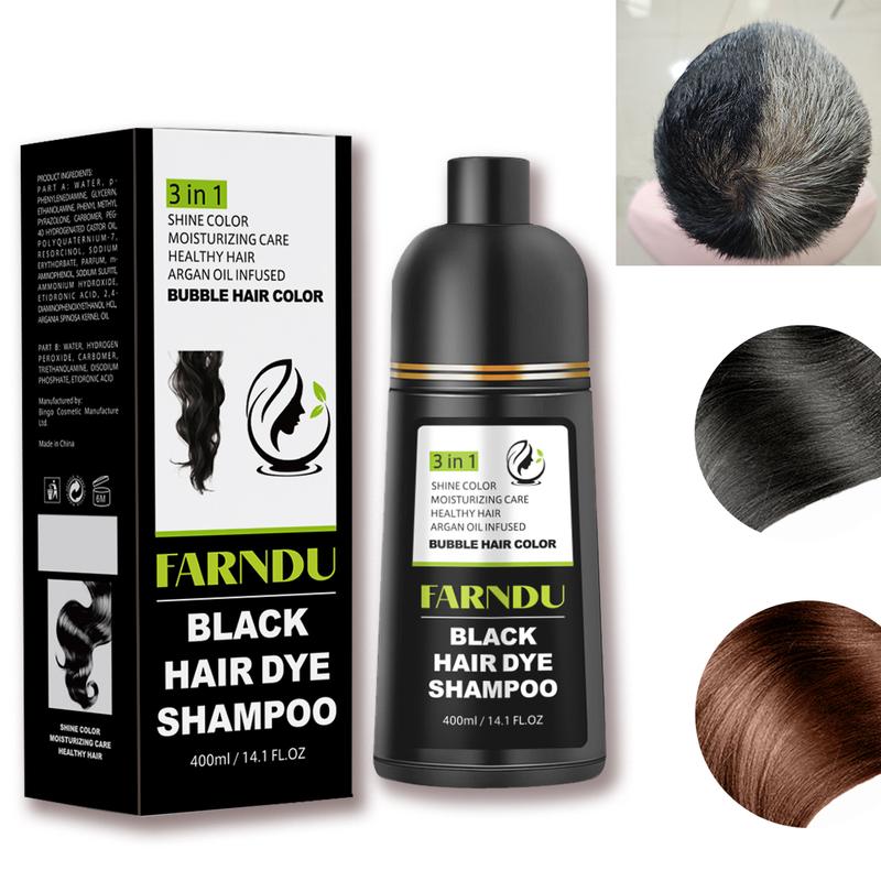 FARNDU-Hair dye Shampoo, Quick hair dye,hair care,Fruity aroma-Black & Brown-3-In-1 Color Plant extracts-Long Lasting 400 Ml Ammonia-Free