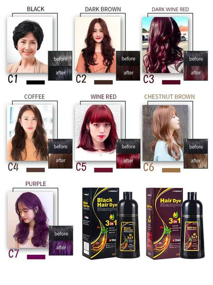 Black Hair Dye Shampoo Instant 3 in 1 +100% Grey Coverage -Herbal Ingredients