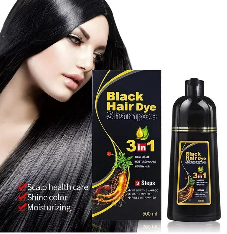 Black Hair Dye Shampoo Instant 3 in 1 +100% Grey Coverage -Herbal Ingredients