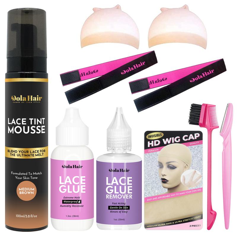 Dolahair Lace Tint Spray For Wigs Melt, Wig Mousse Spray Foam Melting Hair Mousse For Lace Front Wig Lace Melting Spray Lace Tint Foam Mousse With 2 Lace Melting Band Lace Glue Wig Kit Bleach for Wigs Knots Kit