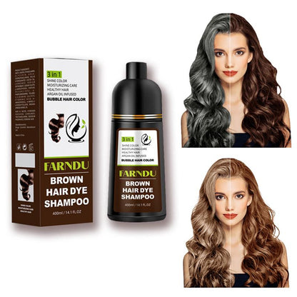 FARNDU-Hair Color Shampoo,Hair dye,Black & Brown-Fruity aroma -3-In-1 Color Quick hair dye Plant extracts-Long Lasting 400 Ml Ammonia-Free Haircare Oil ,Argan Oil Scent Bowl