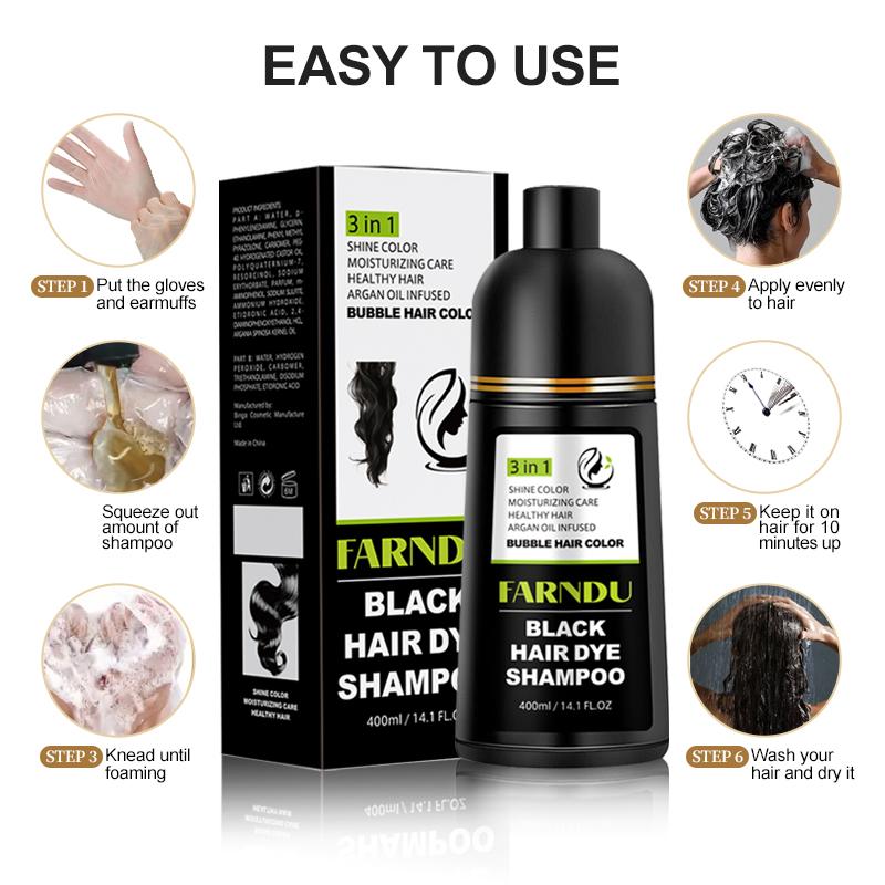 FARNDU-Hair Color Shampoo,Hair dye,Black & Brown-Fruity aroma -3-In-1 Color Quick hair dye Plant extracts-Long Lasting 400 Ml Ammonia-Free Haircare Oil ,Argan Oil Scent Bowl