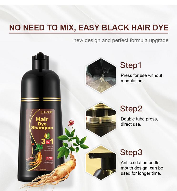 Dark Brown Hair Dye Shampoo Instant 3 in 1 +100% Grey Coverage -Herbal Ingredients, Shampoo for coloring hair, Hair Dye Shampoo 3 In 1, Herbal Ingredients Hair Dye, Shampoo for Gray Hair for Women & Men, Long Lasting & Coverage Father's Day gift