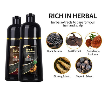 Unisex 500ml Black Hair Color Shampoo Instant 3 in 1 +99.99% Gray Hair Coverage - Herbal Ingredients - Multiple Colors Available Plant Hair Dye Haircare Summer Gift