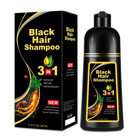 Black Hair Dye Shampoo - 3-in-1 Instant Hair Color with 100% Grey Coverage, Herbal Ingredients, Gentle Nourishing Formula, Long-lasting Shine, Easy to Use for All Hair Types