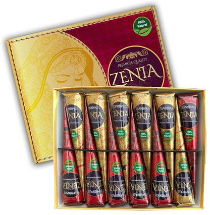 (Pack of 12) 25g Fresh Zenia Natural Henna Cones