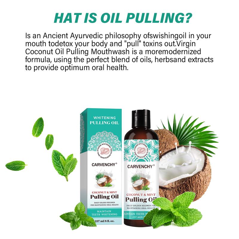 Coconut Oil Pumping Mouthwash,7 Essential Oils & Vitamins D, E & K2 Coconut & Mint Flavor Pulling Oil, Oral Care Mouthwash, Fresh Breath Mouthwash  8oz/237ml Gift For Father's Day