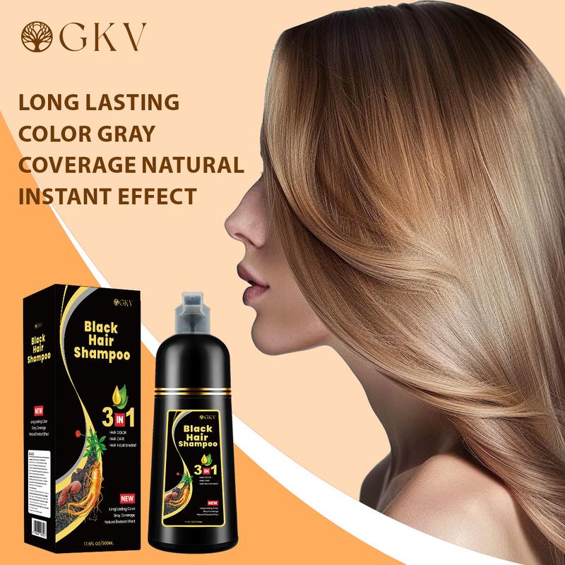 GKV-Hair dye Shampoo, Quick hair dye,hair care,Fruity aroma-Black & Brown-3-In-1 Color Plant extracts-Long Lasting 500 Ml