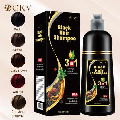 GKV-Hair dye Shampoo, Quick hair dye,hair care,Fruity aroma-Black & Brown-3-In-1 Color Plant extracts-Long Lasting 500 Ml