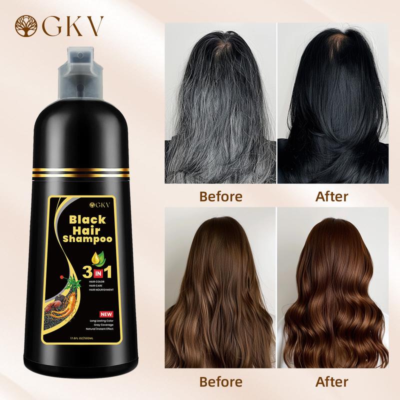 GKV-Hair dye Shampoo, Quick hair dye,hair care,Fruity aroma-Black & Brown-3-In-1 Color Plant extracts-Long Lasting 500 Ml