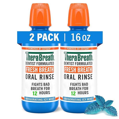 TheraBreath Fresh Breath Mouthwash, Icy Mint Flavor, Alcohol-Free, 16 Fl Oz (Pack of 2) Oral Restore