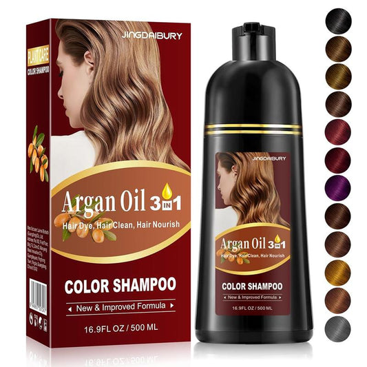 Argan Oil Hair Dye Shampoo,Hair Shampoo for Gray Hair Coverage, Instant Black Hair Dye Shampoo 3 in 1, Long Lasting Black Hair Dye, Shampoo Hair Dye Easy to Use, Semi-Permanent Hair Color Shampoo Haicare Products