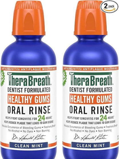 TheraBreath Healthy Gums Mouthwash, Clean Mint, 16 Fl Oz (2-Pack)