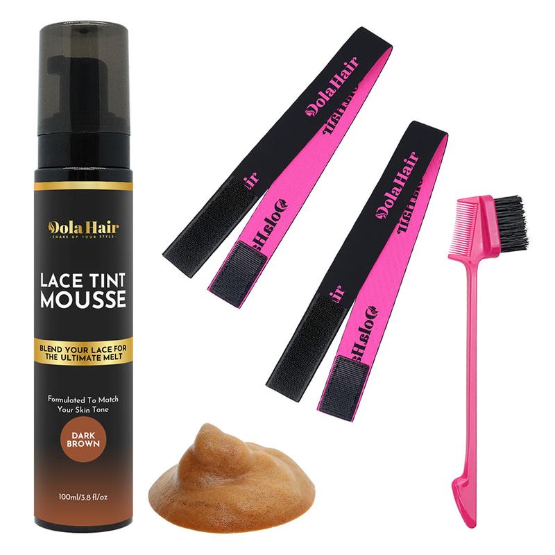 Dolahair Lace Tint Spray for Wigs Melt, Medium Brown Wig Tint Lace Spray Lace Melting Foam Lace Tint Mousse for Wigs Melt Lace Wigs Melting with 2 Pcs Lace Melting Band, Elastic Bands for Wigs