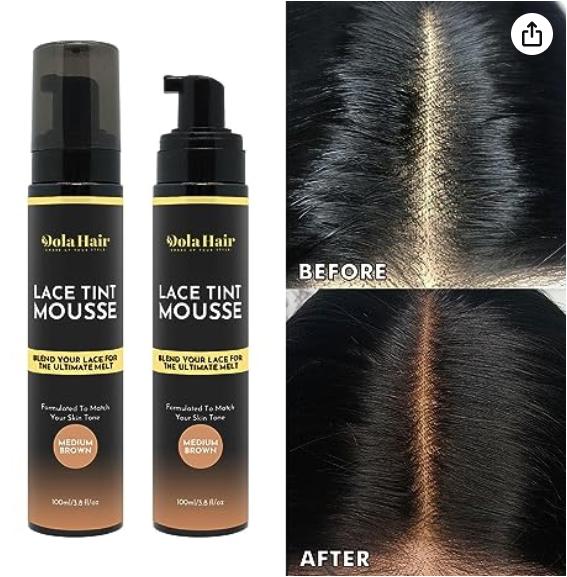 Dolahair Lace Tint Spray for Wigs Melt, Medium Brown Wig Tint Lace Spray Lace Melting Foam Lace Tint Mousse for Wigs Melt Lace Wigs Melting with 2 Pcs Lace Melting Band, Elastic Bands for Wigs