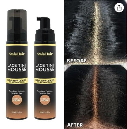 Dolahair Lace Tint Spray for Wigs Melt, Medium Brown Wig Tint Lace Spray Lace Melting Foam Lace Tint Mousse for Wigs Melt Lace Wigs Melting with 2 Pcs Lace Melting Band, Elastic Bands for Wigs