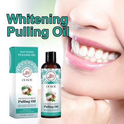 Coconut oil mouthwash removes odor, removes tooth stains, freshens breath, cares for teeth, oral care tooth cleanser