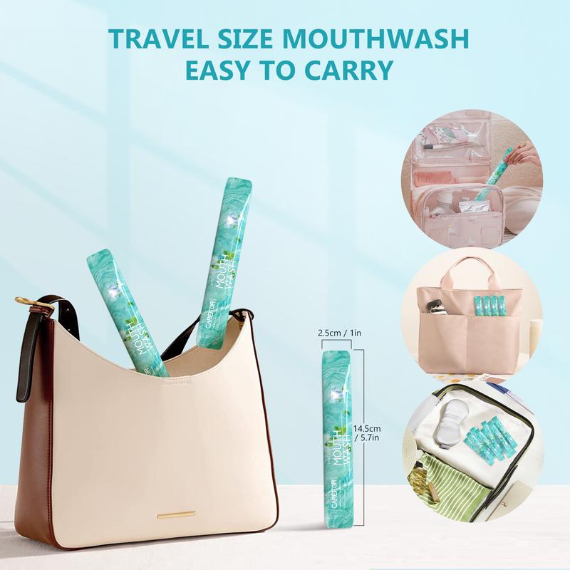 Mint-flavored travel portable 30-pack mouthwash, travel, portable, mouthwash, oral health