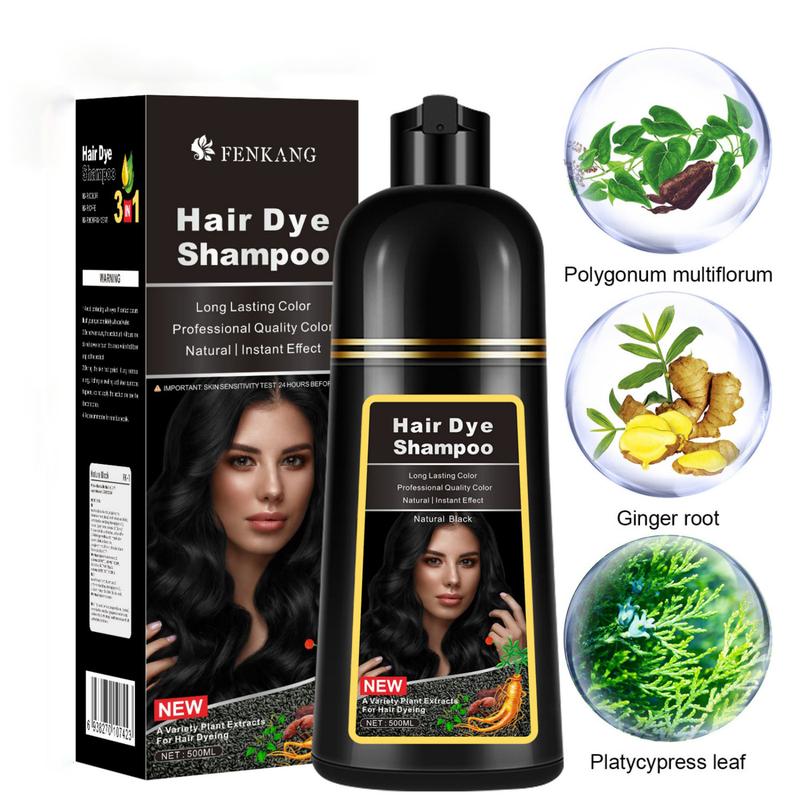 Black Hair Dye Shampoo Instant 3 in 1 +100% Grey Coverage Dark Brown Light Brown Natural Black 3 Color Herbal Ingredients Plant extracts Long Lasting