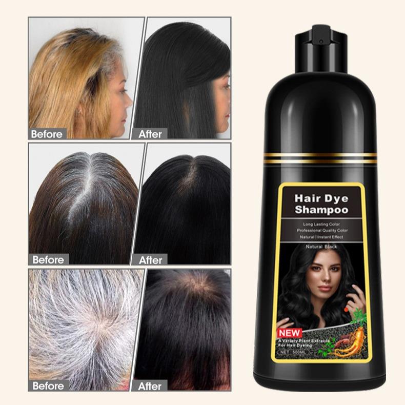 Black Hair Dye Shampoo Instant 3 in 1 +100% Grey Coverage Dark Brown Light Brown Natural Black 3 Color Herbal Ingredients Plant extracts Long Lasting