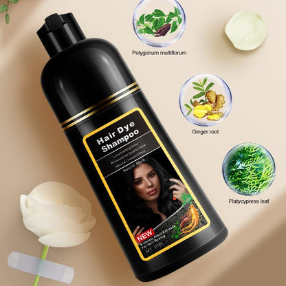 Black Hair Dye Shampoo Instant 3 in 1 +100% Grey Coverage Dark Brown Light Brown Natural Black 3 Color Herbal Ingredients Plant extracts Long Lasting