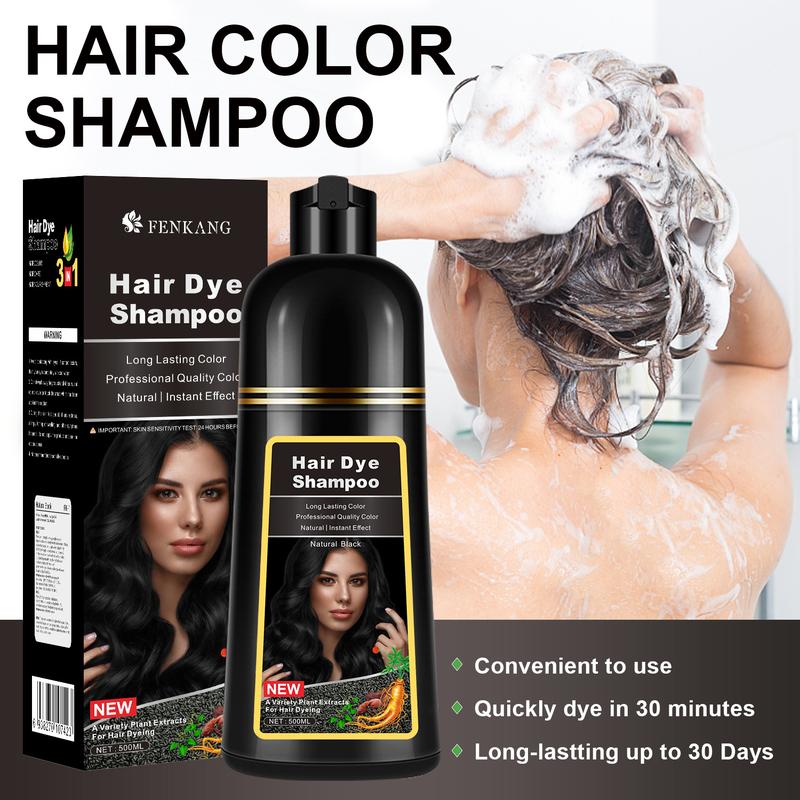 Black Hair Dye Shampoo Instant 3 in 1 +100% Grey Coverage Dark Brown Light Brown Natural Black 3 Color Herbal Ingredients Plant extracts Long Lasting