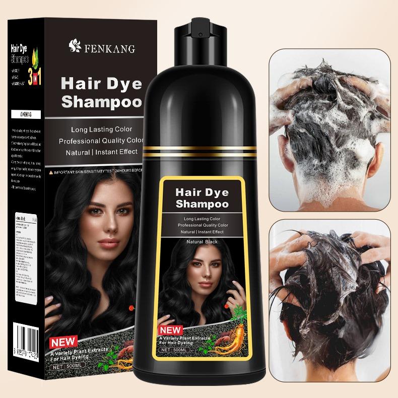 Black Hair Dye Shampoo Instant 3 in 1 +100% Grey Coverage Dark Brown Light Brown Natural Black 3 Color Herbal Ingredients Plant extracts Long Lasting