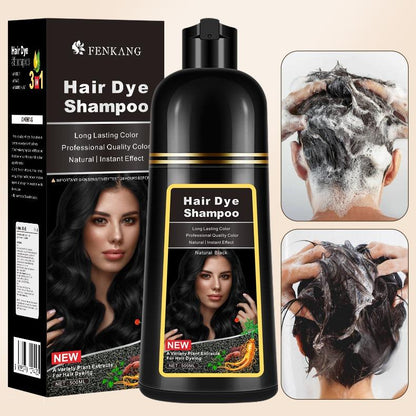 Black Hair Dye Shampoo Instant 3 in 1 +100% Grey Coverage Dark Brown Light Brown Natural Black 3 Color Herbal Ingredients Plant extracts Long Lasting