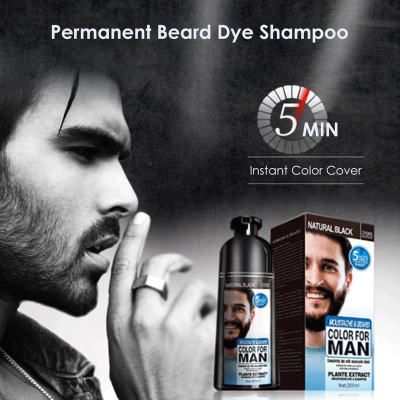 Men's Beard Color Shampoo Instant 5Mins Dye Black for Mustache Beard Darkening Hair Dye Haircare