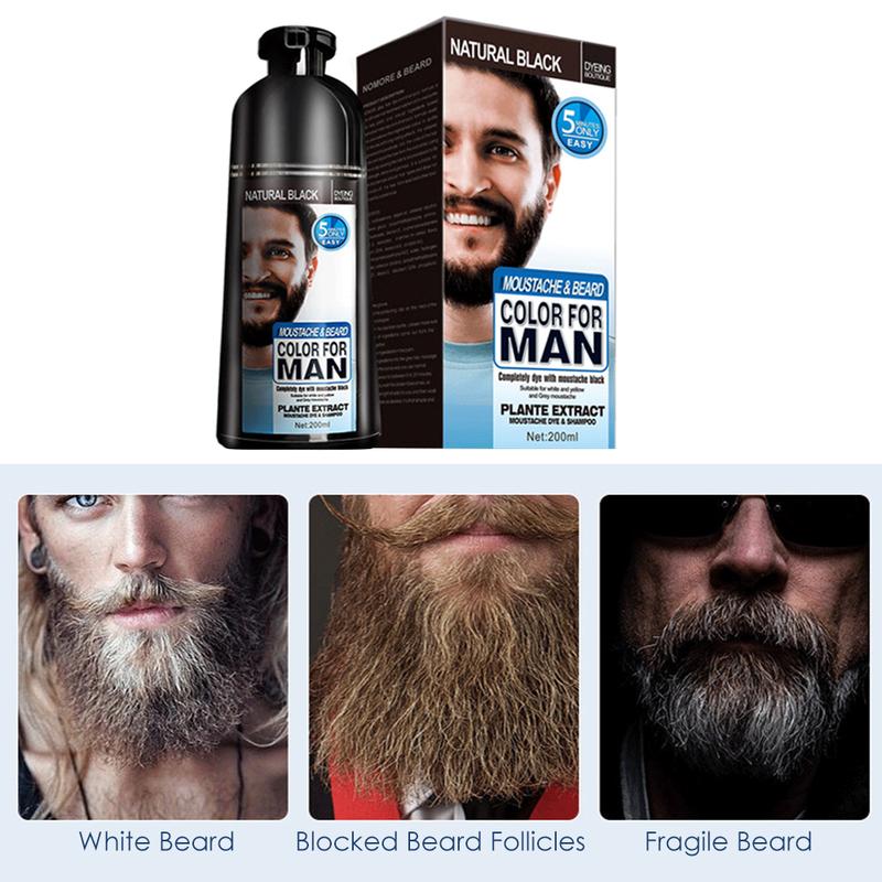 Men's Beard Color Shampoo Instant 5Mins Dye Black for Mustache Beard Darkening Hair Dye Haircare