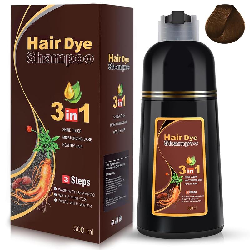 Hair Dye Shampoo - 3 in 1 Instant Hair Color Shampoo for Gary Hair - for Women & Men-100% Grey Coverage - Herbal Ingredients Hair Coloring Shampoo in Minutes 500ML/100ml