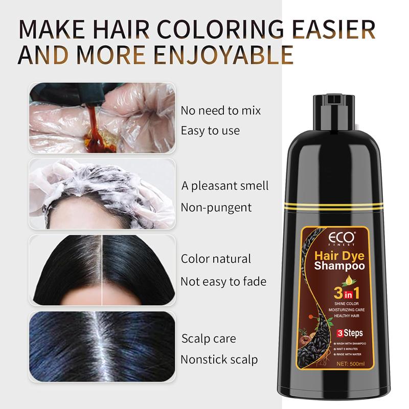 Hair Dye Shampoo - 3 in 1 Instant Hair Color Shampoo for Gary Hair - for Women & Men-100% Grey Coverage - Herbal Ingredients Hair Coloring Shampoo in Minutes 500ML/100ml