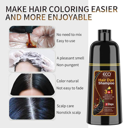 Hair Dye Shampoo - 3 in 1 Instant Hair Color Shampoo for Gary Hair - for Women & Men-100% Grey Coverage - Herbal Ingredients Hair Coloring Shampoo in Minutes 500ML/100ml