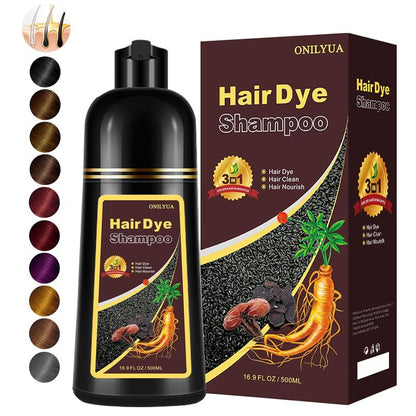 Instant Black Hair Dye Shampoo 3 in 1, +100% Grey Coverage -Herbal ingredients