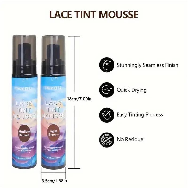 100ml Lace Tint Mousse (1 Count), Wigs Lines Cover Mousse, Light Brown Medium Brown Dark Brown Lace Tint Mousse for Wigs Closures, Hair Products Hair Styling Tools