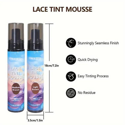 100ml Lace Tint Mousse (1 Count), Wigs Lines Cover Mousse, Light Brown Medium Brown Dark Brown Lace Tint Mousse for Wigs Closures, Hair Products Hair Styling Tools