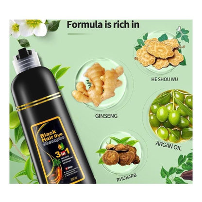 Black Hair Dye Shampoo Instant 3 in 1 +100% Grey Coverage - Herbal Ingredients-500ML Haircare Color