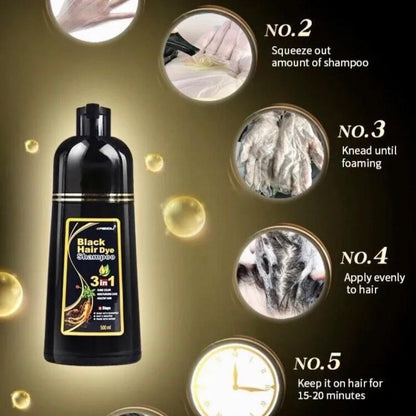 Black Hair Dye Shampoo Instant 3 in 1 +100% Grey Coverage - Herbal Ingredients-500ML Haircare Color