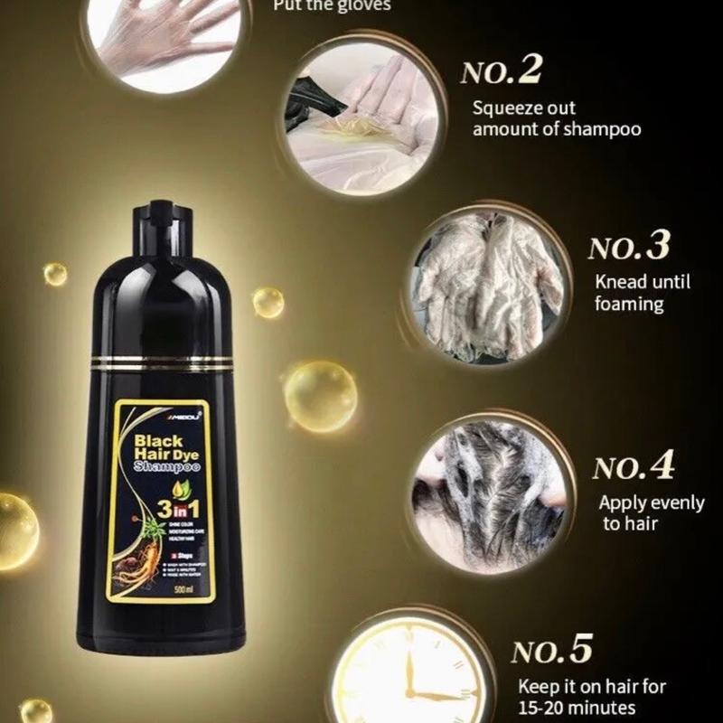 Black Hair Dye Shampoo Instant 3 in 1 +100% Grey Coverage - Herbal Ingredients-500ML Haircare Color