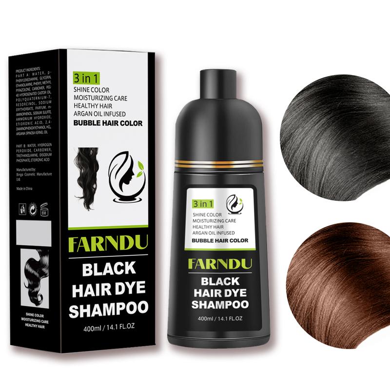 FARNDU-Hair dye Shampoo,hair color shampoo, Quick hair dye,Black & Brown Fruity aroma -3-In-1 Color Plant extracts-Long Lasting 400 Ml Ammonia-Free