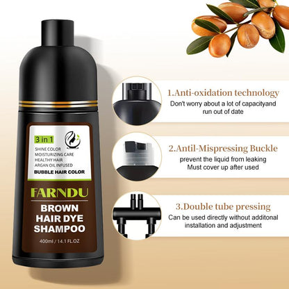 FARNDU-Hair dye Shampoo,hair color shampoo, Quick hair dye,Black & Brown Fruity aroma -3-In-1 Color Plant extracts-Long Lasting 400 Ml Ammonia-Free