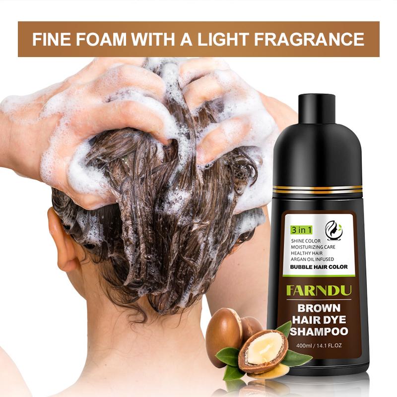 FARNDU-Hair dye Shampoo,hair color shampoo, Quick hair dye,Black & Brown Fruity aroma -3-In-1 Color Plant extracts-Long Lasting 400 Ml Ammonia-Free