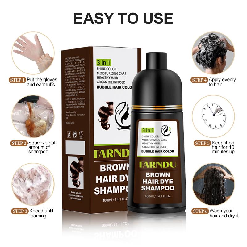 FARNDU-Hair dye Shampoo,hair color shampoo, Quick hair dye,Black & Brown Fruity aroma -3-In-1 Color Plant extracts-Long Lasting 400 Ml Ammonia-Free