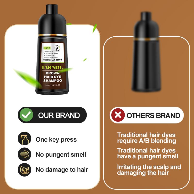 FARNDU-Hair dye Shampoo,hair color shampoo, Quick hair dye,Black & Brown Fruity aroma -3-In-1 Color Plant extracts-Long Lasting 400 Ml Ammonia-Free